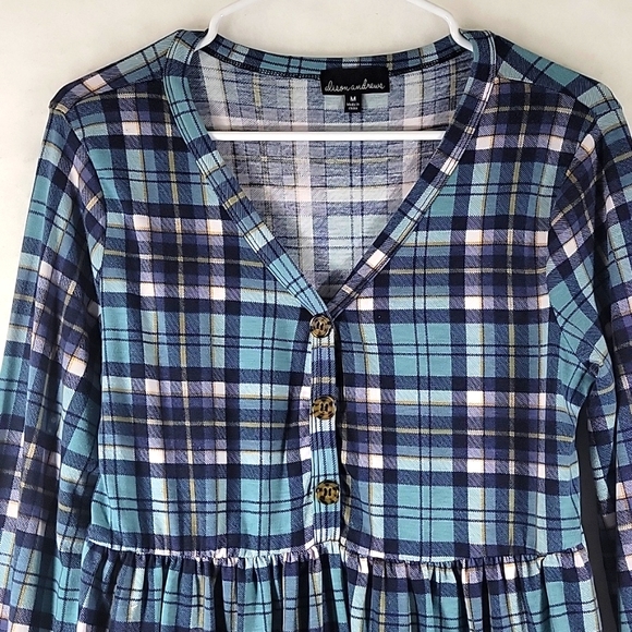 Allison Andrews Boho Winter Plaid Flannel Tiered Ruffle Hemline Blouse Size M - Picture 4 of 9
